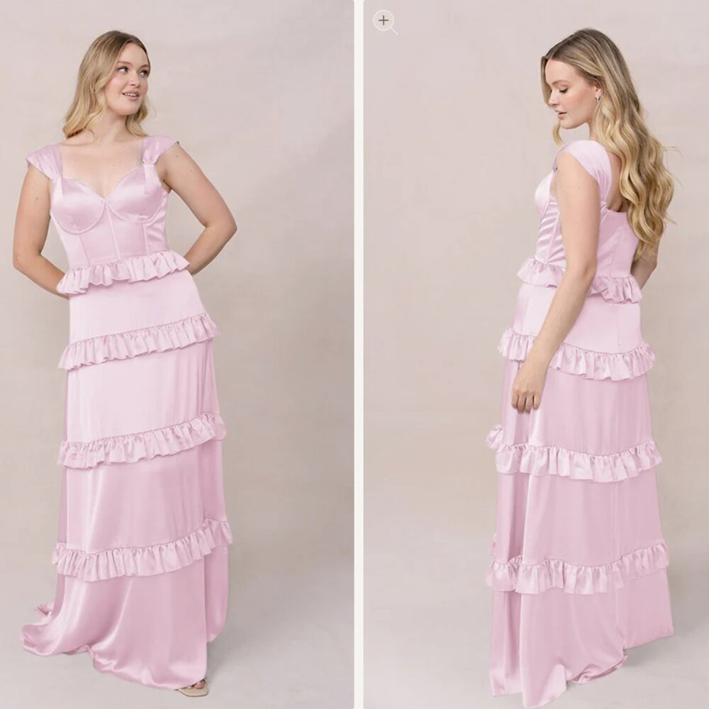 Revelry Sloane Satin Bridesmaid Dress in Baby Pink